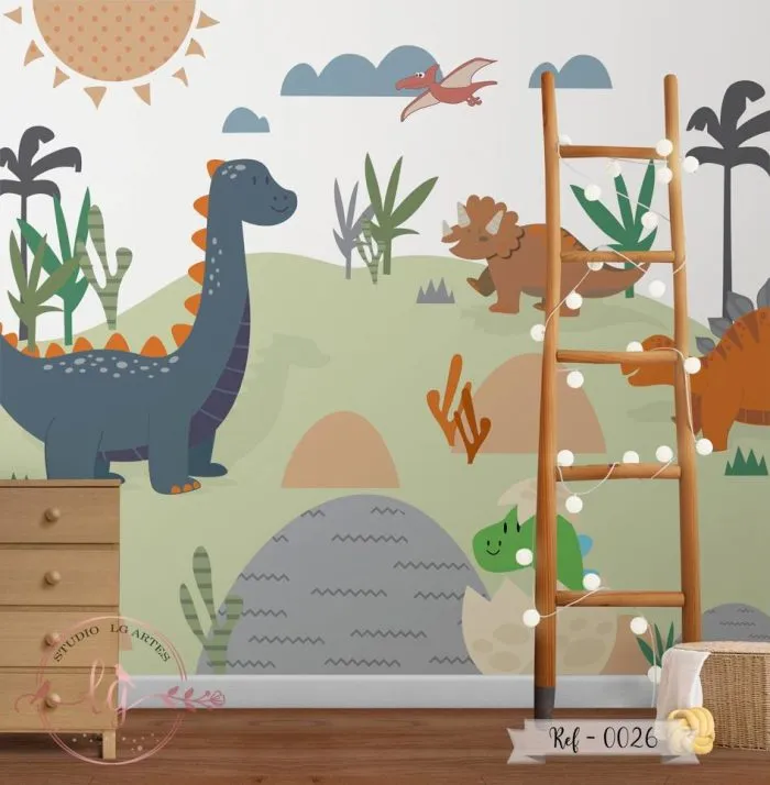 Papel de Parede Dinossauros No Jardim