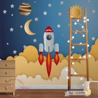Papel de Parede Foguete com Estrelas