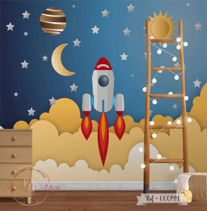 Papel de Parede Foguete com Estrelas