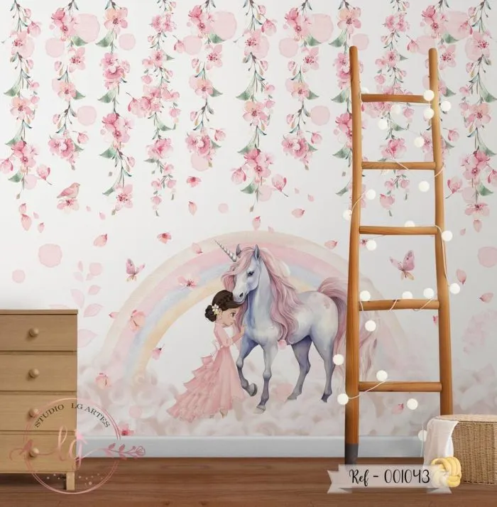 Papel de Parede Menina com Unicórnio