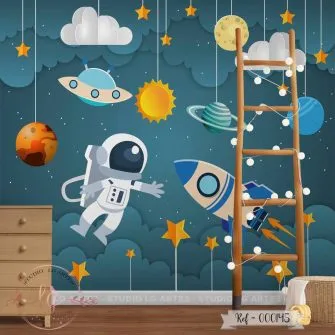 Papel de Parede Foguete com Astronautas