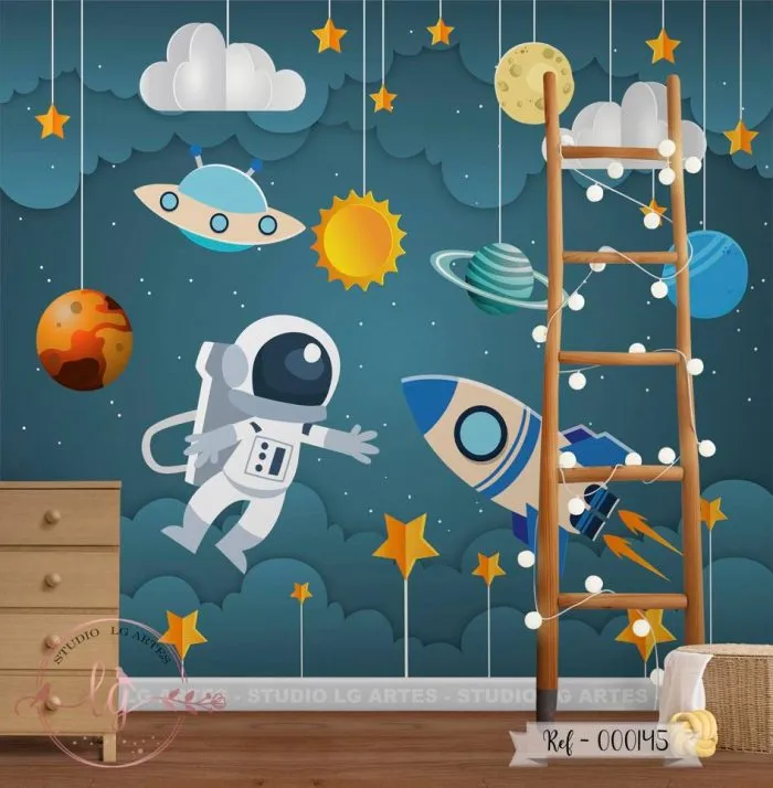 Papel de Parede Foguete com Astronautas