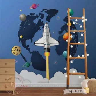 Papel de Parede Foguete com Planetas