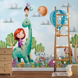 Papel de Parede Menina com Dinossauro