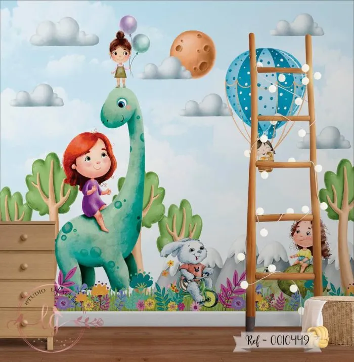 Papel de Parede Menina com Dinossauro