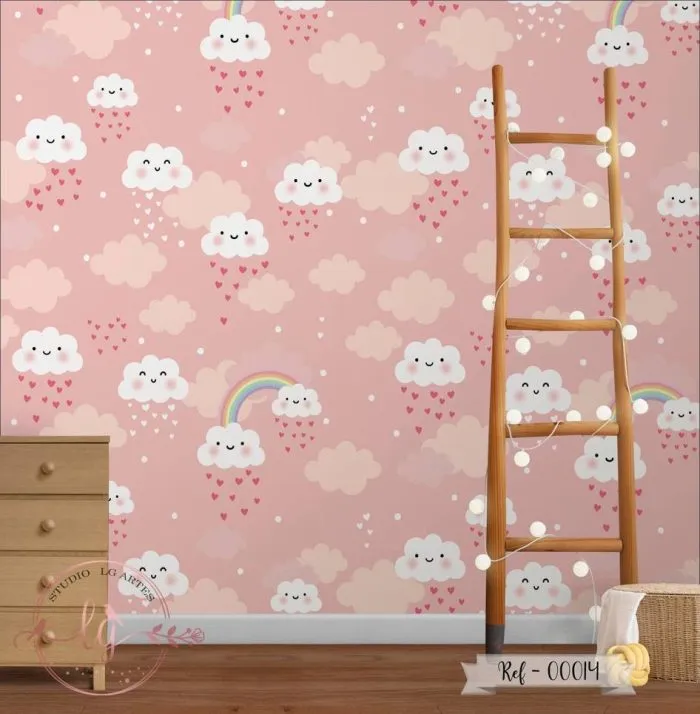 Papel De Parede Nuvens com Chuvas de Corações