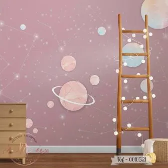 Papel de Parede Planetas - Fundo Rosa