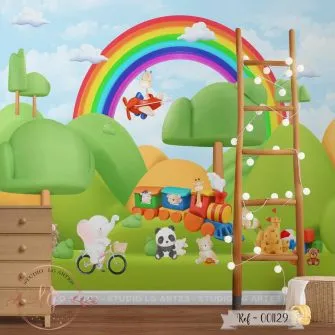 Papel de Parede Safari Baby com Arco-Íris
