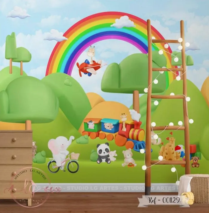Papel de Parede Safari Baby com Arco-Íris
