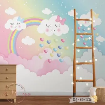 Papel de Parede Nuvens e Chuva de Corações