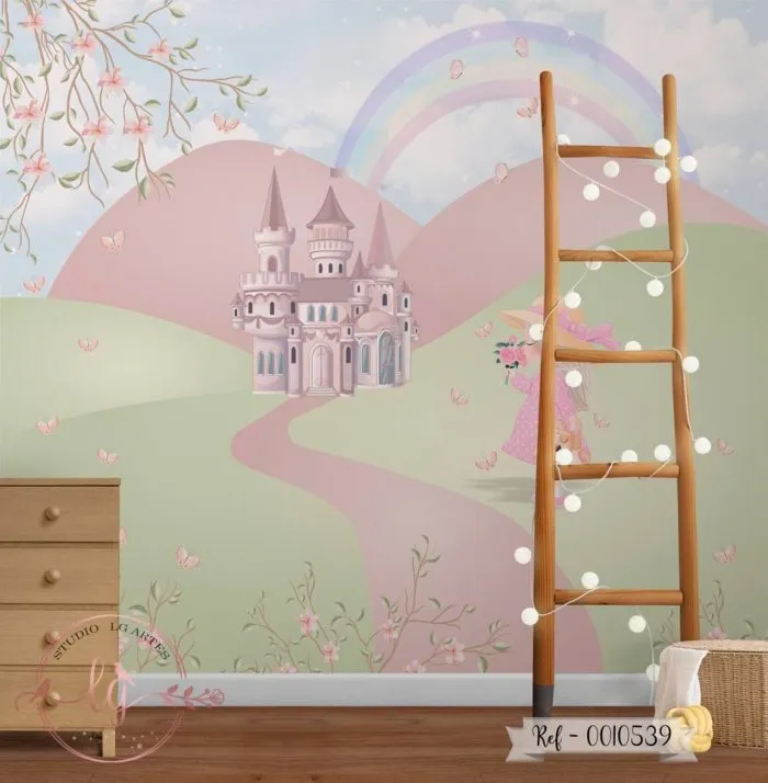 Papel De Parede Castelo Com Menina E Arco-Íris