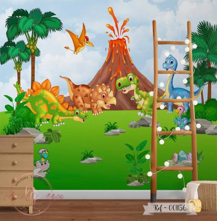 Papel de Parede Dinossauros no Jardim do Vulcão