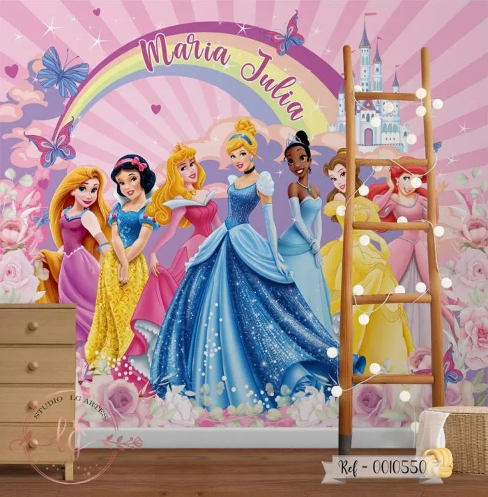 Papel de Parede Princesas com Arco-Íris Personalizado