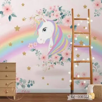 Papel de Parede Unicórnio com Arco-Íris