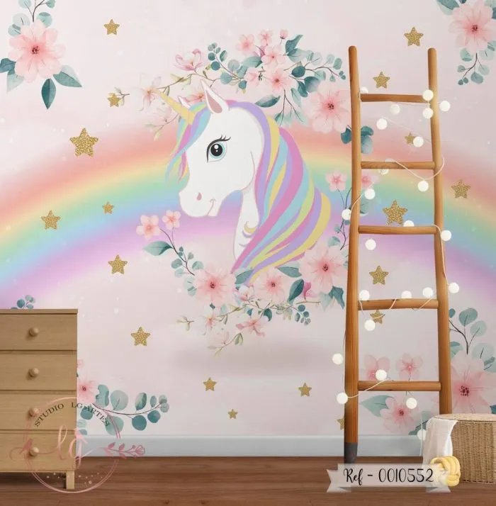Papel de Parede Unicórnio com Arco-Íris