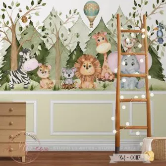 Papel de Parede Safari com Boiserie