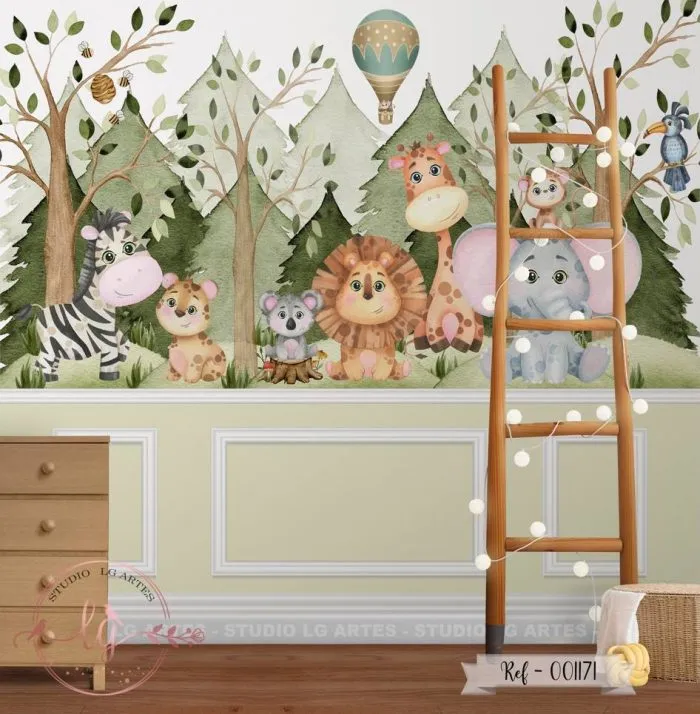 Papel de Parede Safari com Boiserie