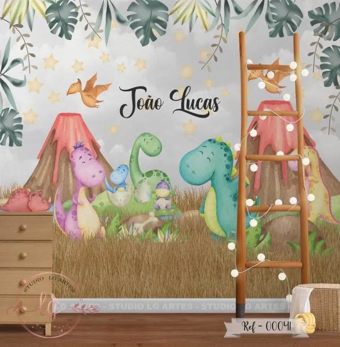 Papel de Parede Dinossauros no Jardim do Vulção