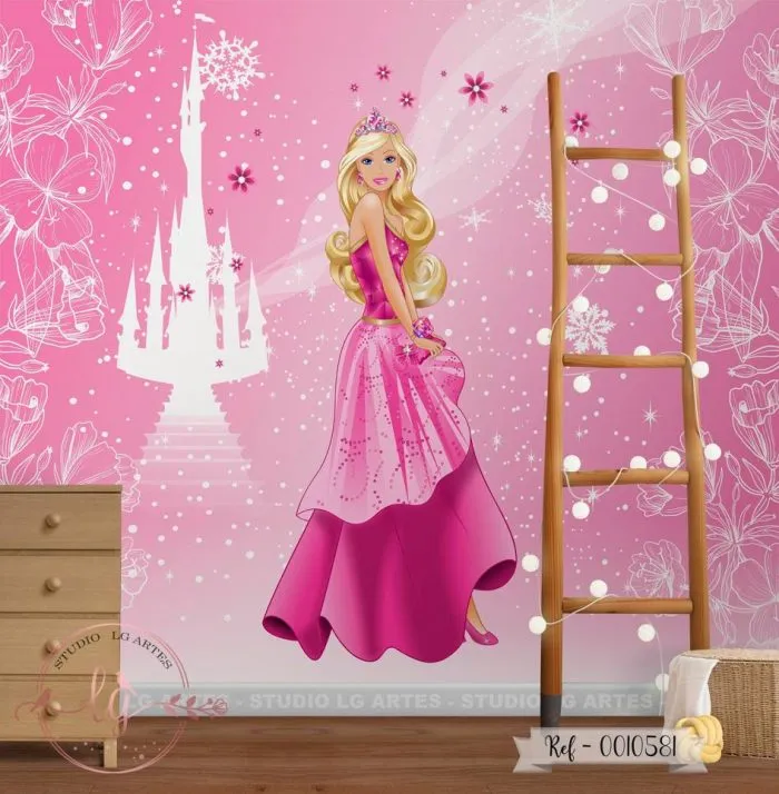 Papel de Parede Barbie no Castelo - Céu Rosa