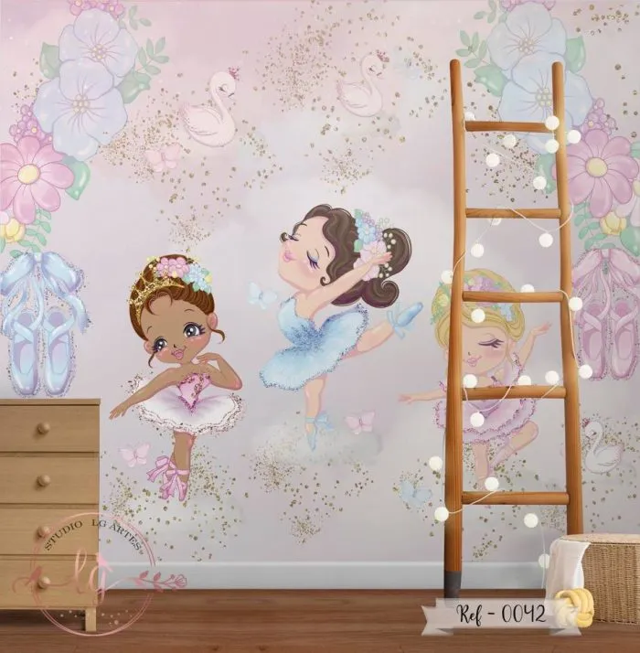 Papel de Parede Bailarina Baby com Flores