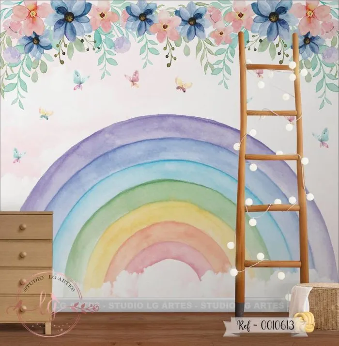 Papel de Parede Arco-Íris com Flores