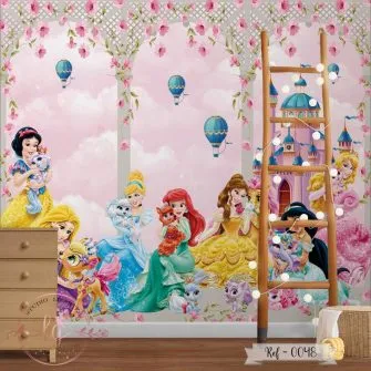 Papel de Parede Princesas com Gatos e Balões