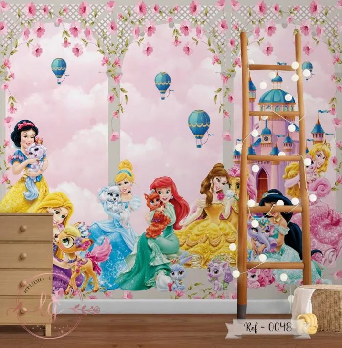 Papel de Parede Princesas com Gatos e Balões