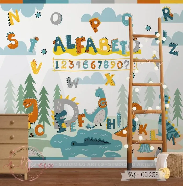 Papel de Parede Dinossauros com Letras do Alfabeto