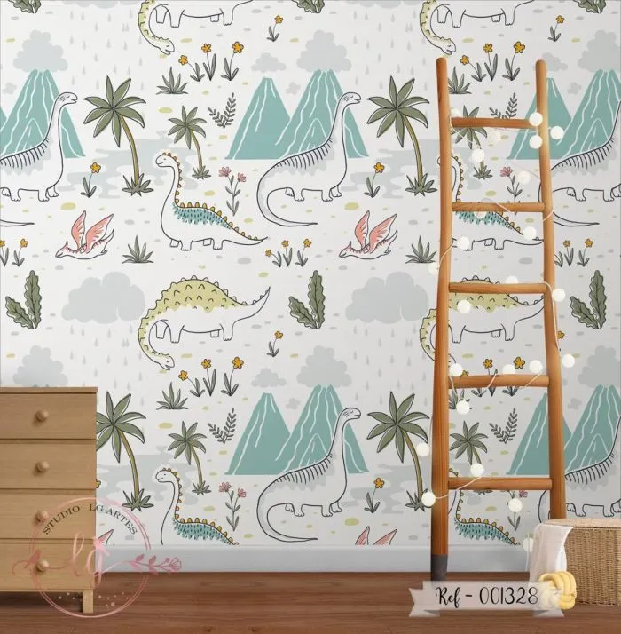 Papel de Parede Dinossauros Baby no Jardim