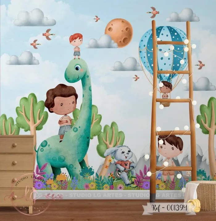 Papel de Parede Meninos Brincando com os Dinossauros