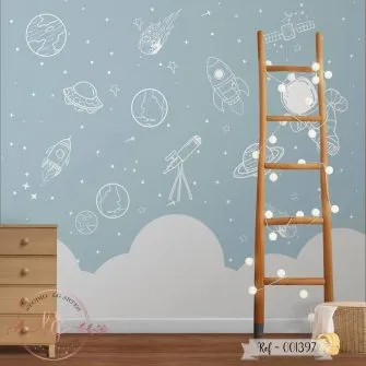Papel de Parede Planetas, Foguetes e Estrelas