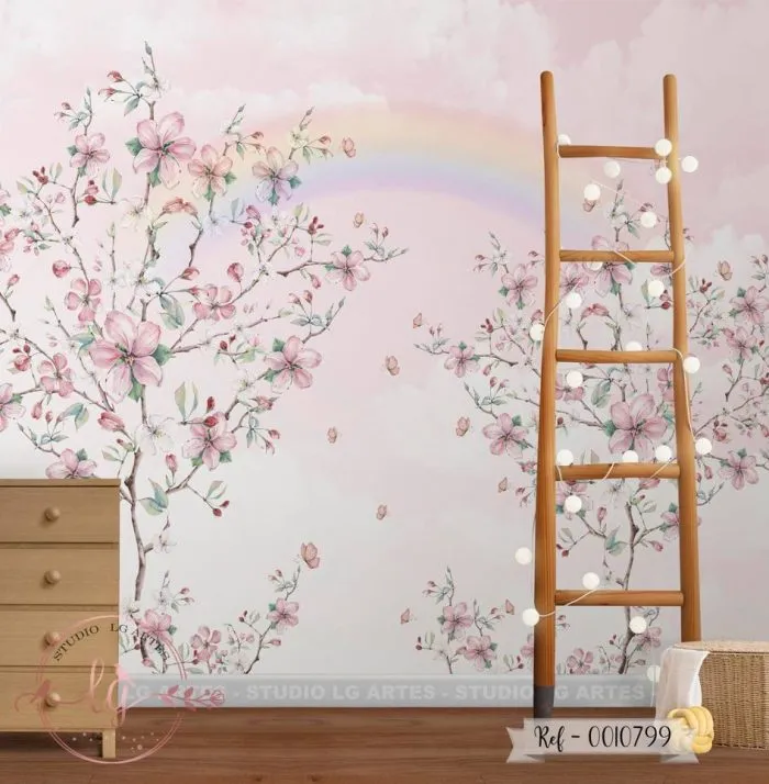Papel de Parede Árvore com Flores Delicadas