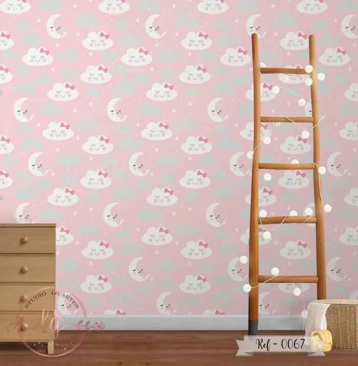 Papel De Parede Nuvens com Fundo Rosa