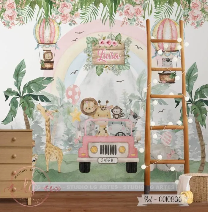 Papel De Parede Safari Selva Com Animas No Carro