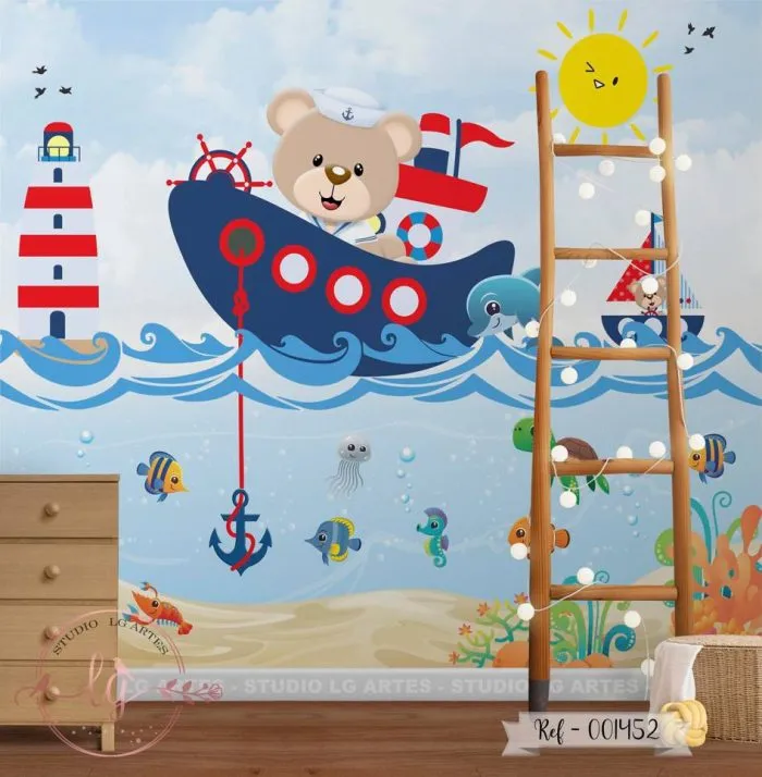 Papel de Parede Ursinho Viajando pelo Mar