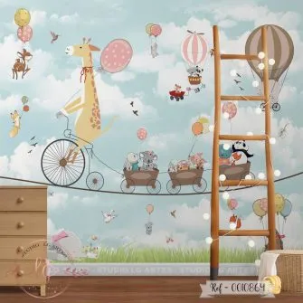 Papel De Parede Safari Azul Bebê e Balões