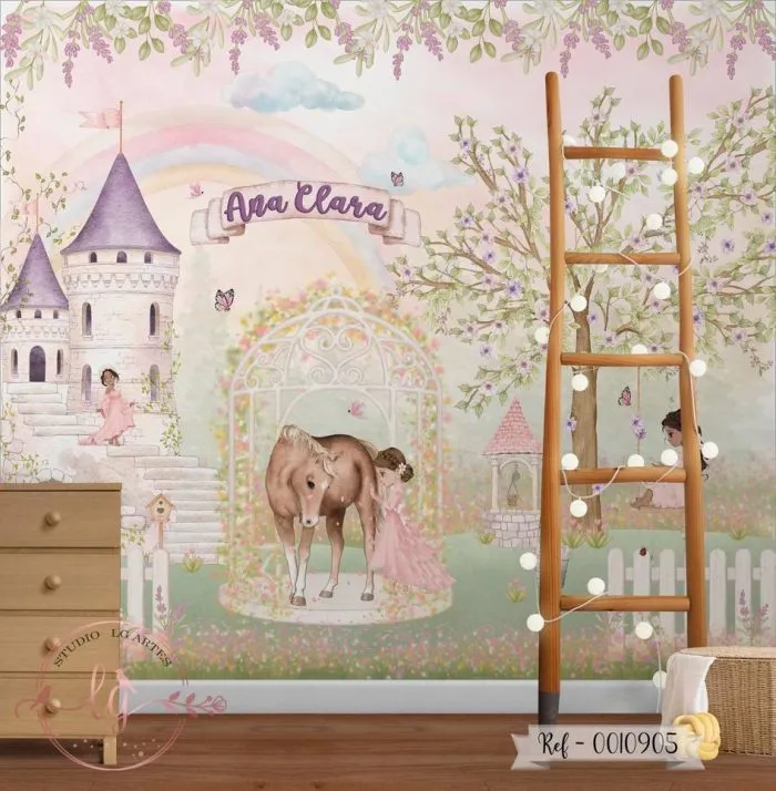 Papel De Parede Personalizado Com Castelo Princesas e Cavalo