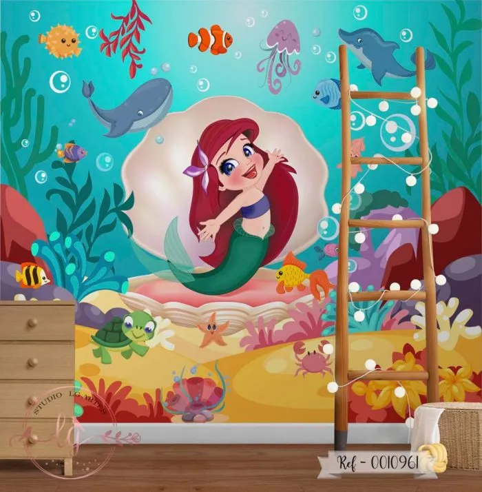 Papel De Parede Fundo do Mar Princesa Sereia