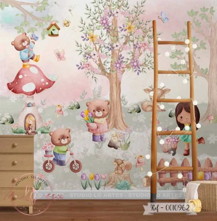 Papel de Parede Ursinhos Baby no Jardim