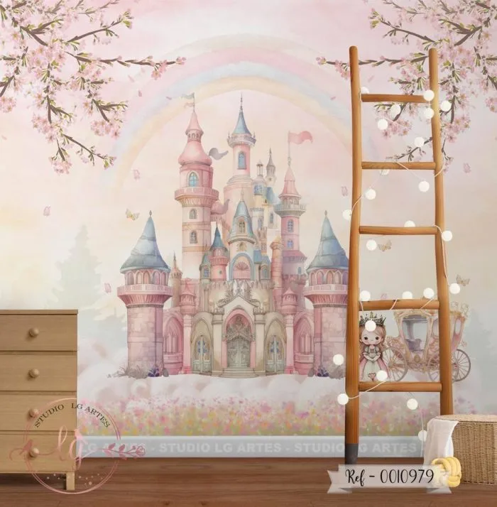 Papel De Parede Menina Com Castelo Princesa