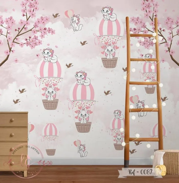 Papel De Parede Gata Marie e Balões