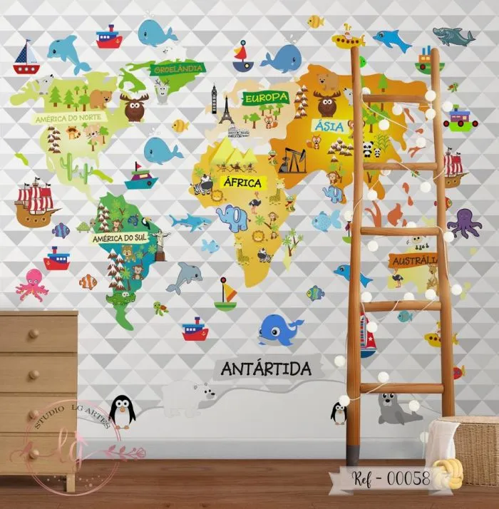 Papel De Parede Mapa-Múndi - 058