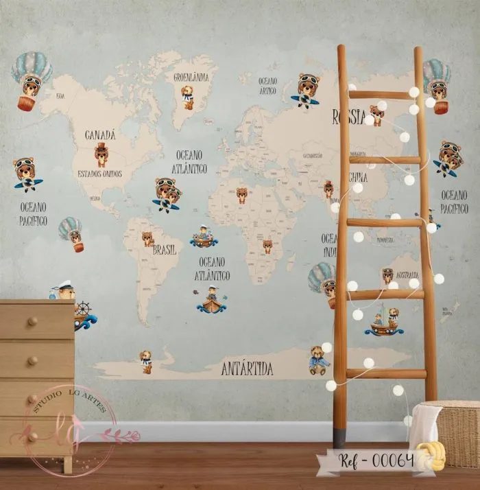 Papel De Parede Mapa-Múndi - 064