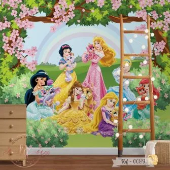 Papel de Parede Princesas com Gatos com Painel Floral