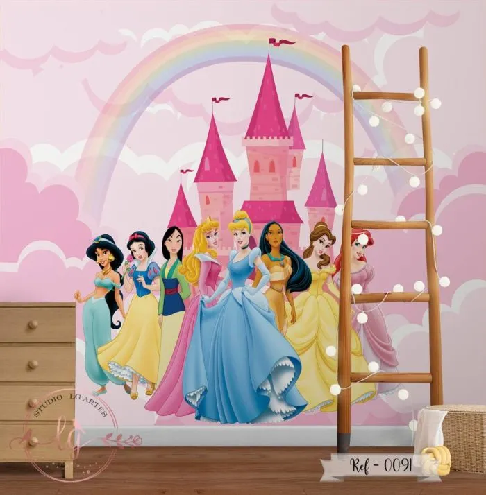 Papel de Parede Princesas Com Arco-Íris e Nuvens