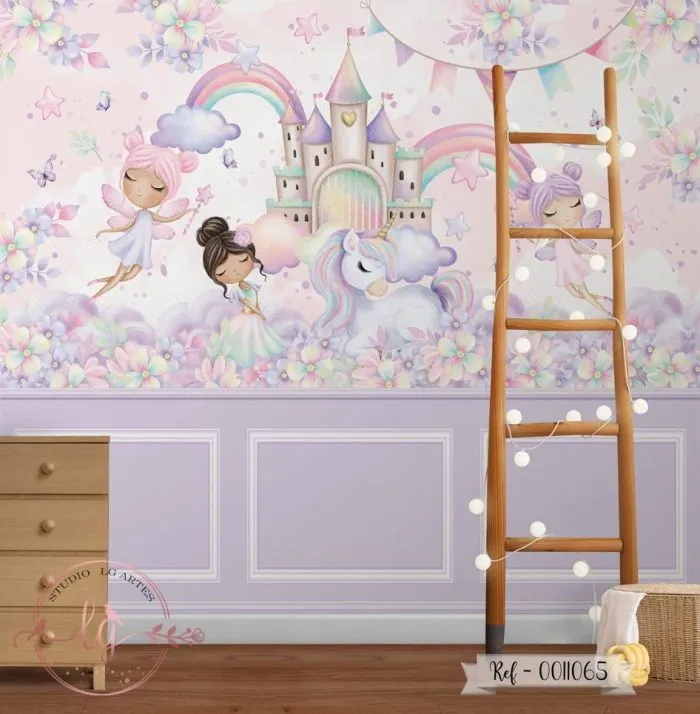 Papel De Parede Castelo Com Fada e Arco-Íris