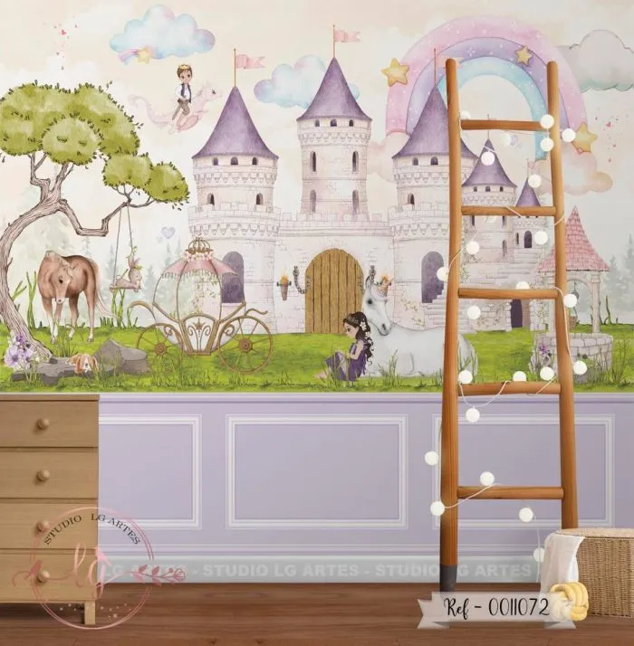 Papel De Parede Castelo Roxo e Arco-Íris