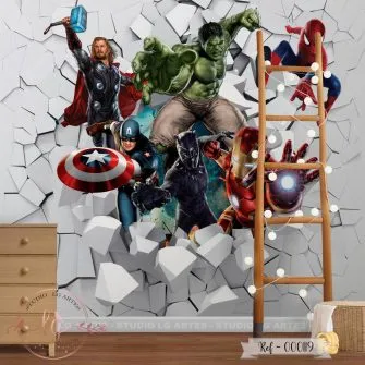Papel de Parede Super-heróis Saindo da Parede