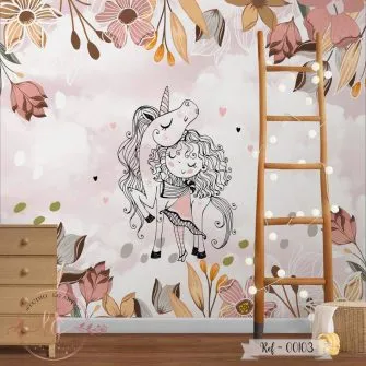 Papel de Parede Menina com Unicórnio