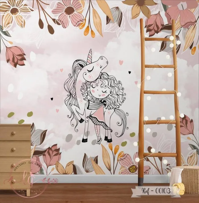Papel de Parede Menina com Unicórnio